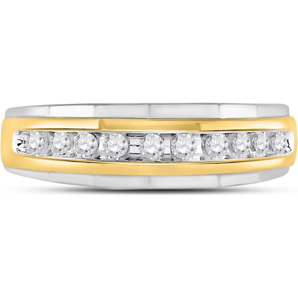 GND 10K Two-Tone Gold Wedding Band Ring with Channel-Set Round Diamonds - 1/4 Carat Total Diamond Weight