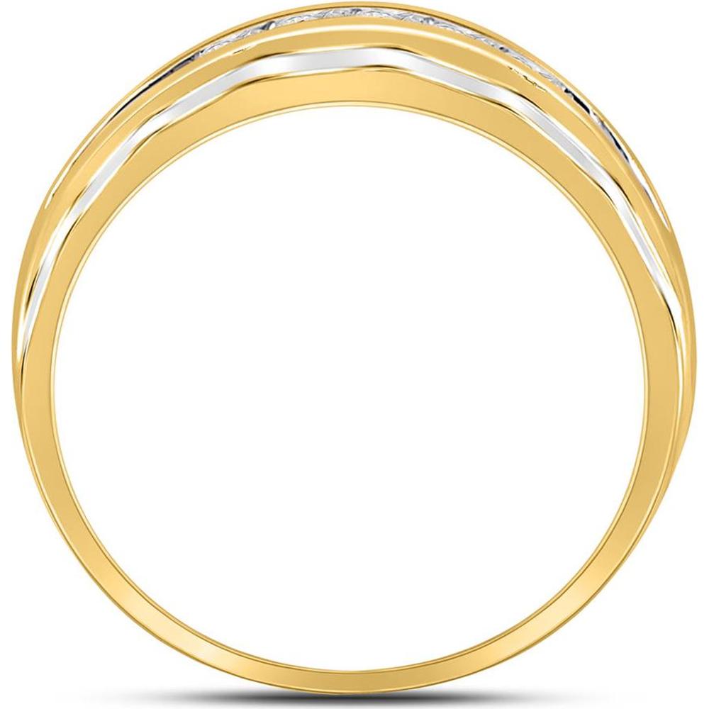 GND 10K Two-Tone Gold Wedding Band Ring with Channel-Set Round Diamonds - 1/4 Carat Total Diamond Weight