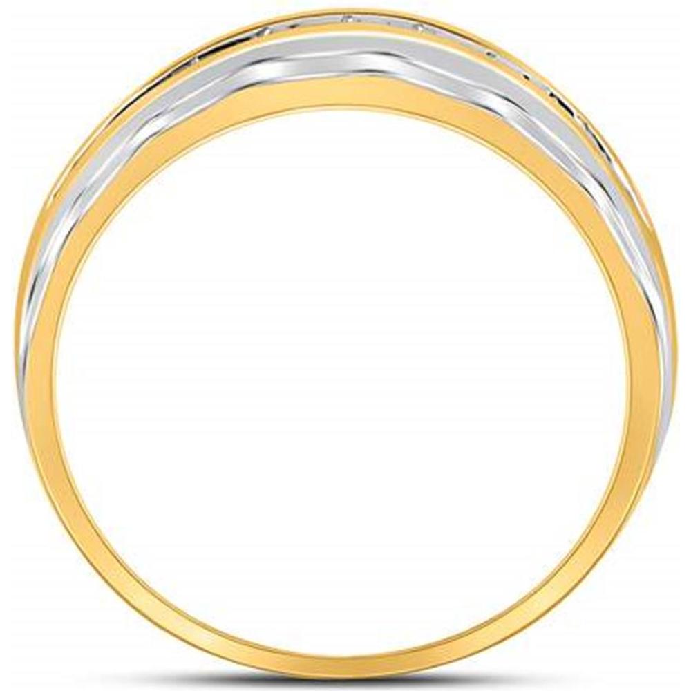 GND 10K Two-Tone Gold Wedding Band Ring with Channel-Set Round Diamonds - 1/4 Carat Total Diamond Weight