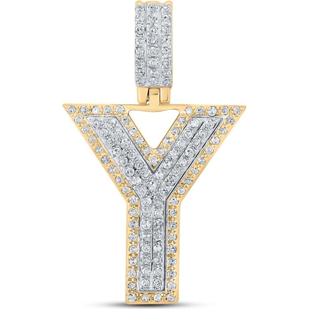 GND 10K Two-Tone Gold Y Initial Pendant with Pave-Set Round Diamonds - 0.38 Carat Total Diamond Weight