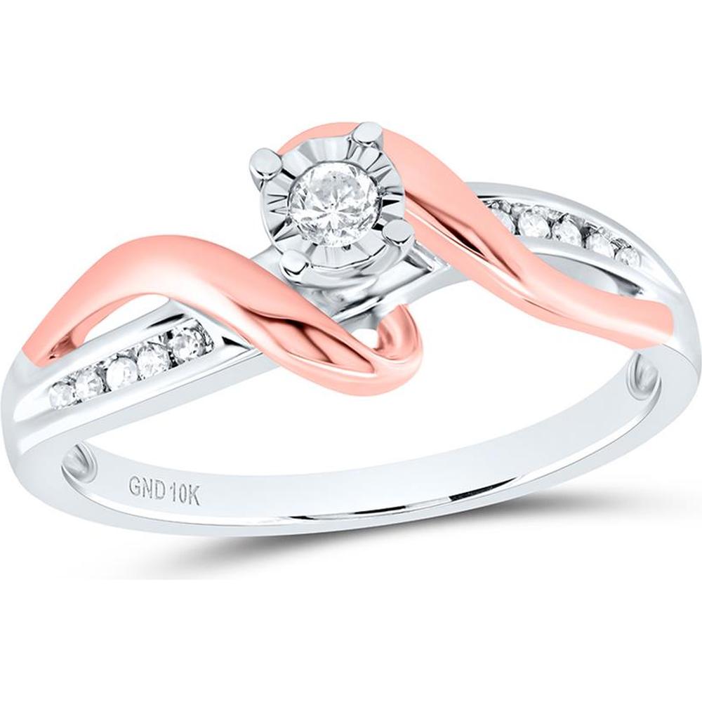 GND 10K White and Rose Gold Round Diamond Solitaire Engagement Ring with Channel-Set Accents - 1/8 Total Carat Weight