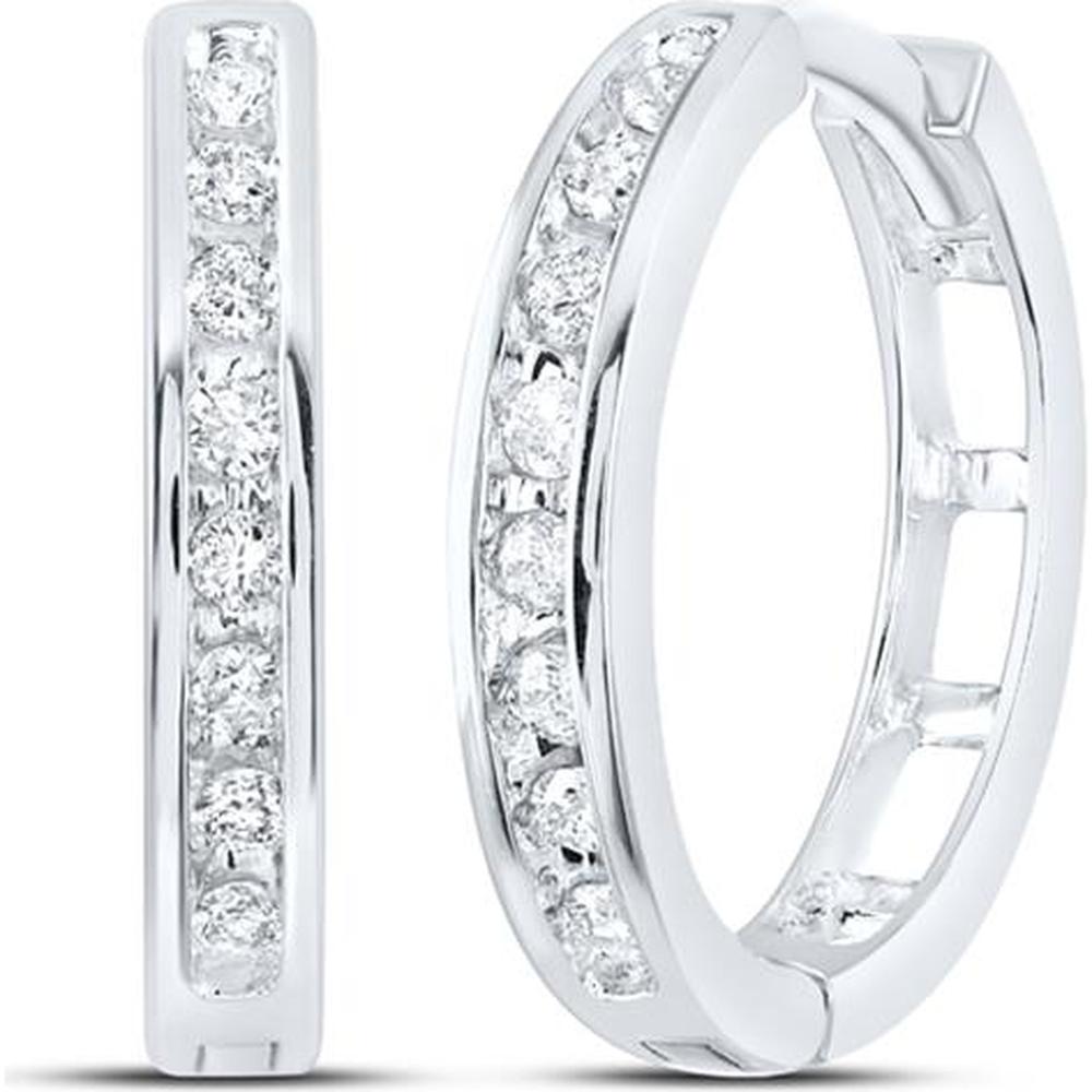 GND 10K White Gold 15.4MM Channel-Set Round Diamond Hoop Earrings - 1/5 Total Carat Weight