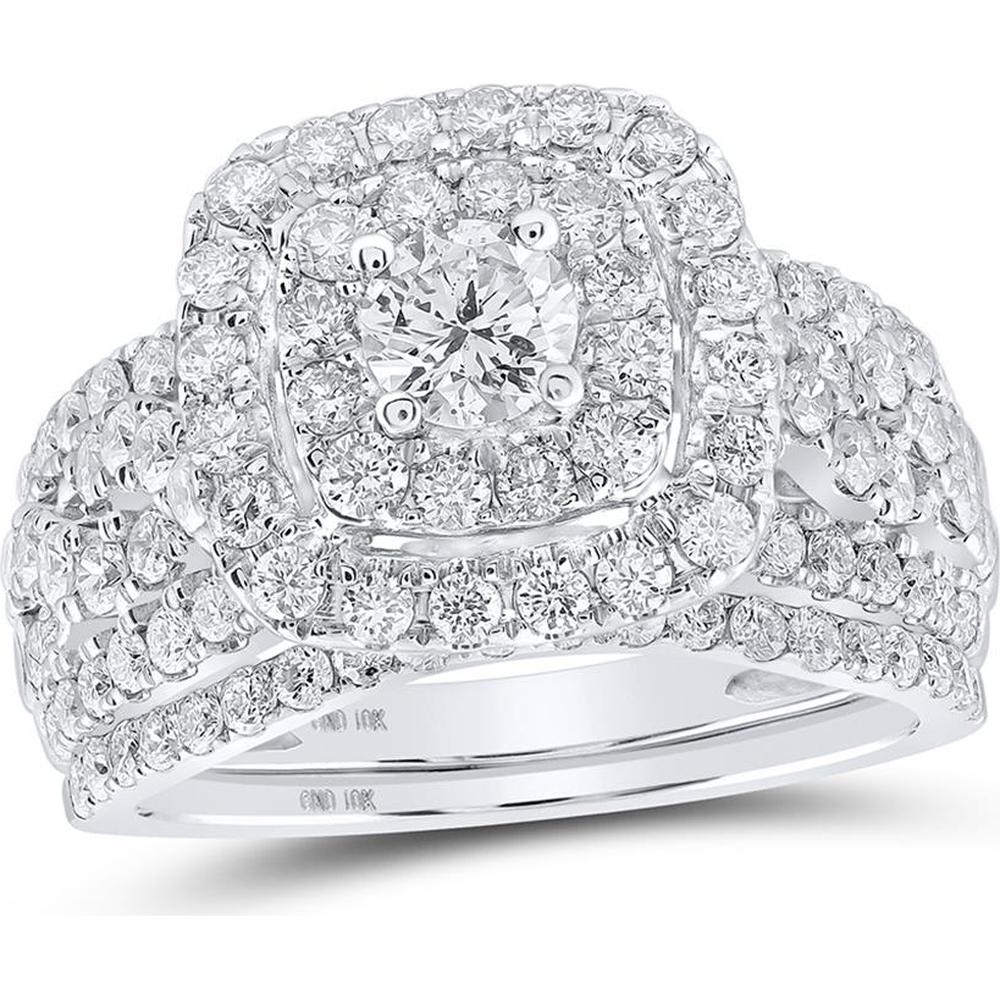 GND 10K White Gold 2 Carat Total Diamond Square Halo Bridal Wedding Ring Set