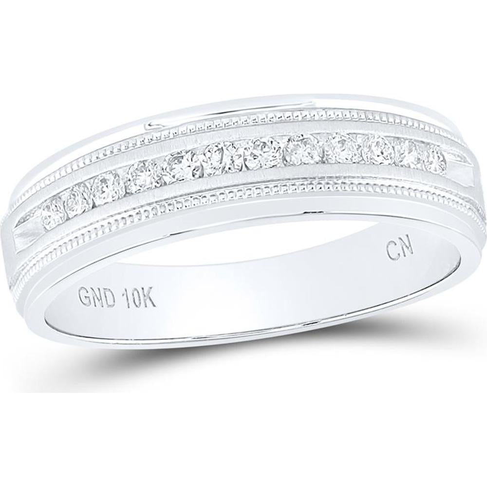 GND 10K White Gold 5.5mm Channel-Set Round Diamond Wedding Band Ring - 1/4 Carat Total Diamond Weight
