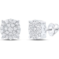 GND 10K White Gold 7mm Round Diamond Circle Cluster Stud Earrings - 0.50 Carat Total Diamond Weight