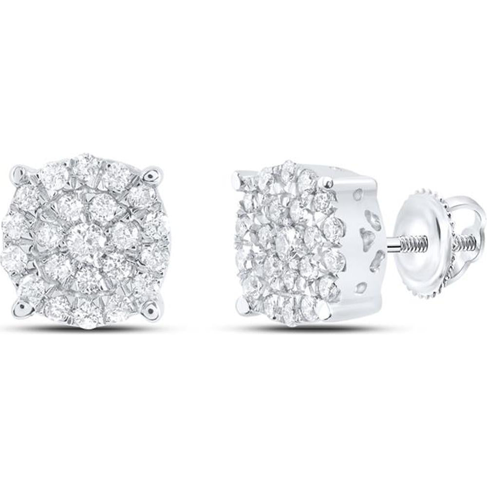 GND 10K White Gold 7mm Round Diamond Circle Cluster Stud Earrings - 0.50 Carat Total Diamond Weight