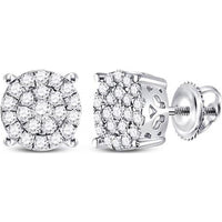 GND 10K White Gold 7mm Round Diamond Circle Cluster Stud Earrings - 0.50 Carat Total Diamond Weight