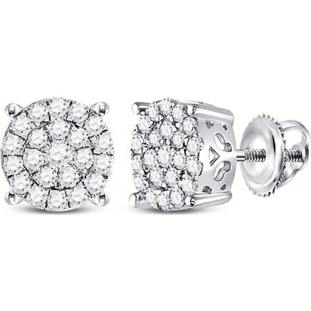 GND 10K White Gold 7mm Round Diamond Circle Cluster Stud Earrings - 0.50 Carat Total Diamond Weight