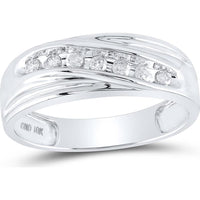 GND 10K White Gold 7mm Wedding Band Ring with Channel-Set Round Diamonds - 1/4 Total Carat Weight