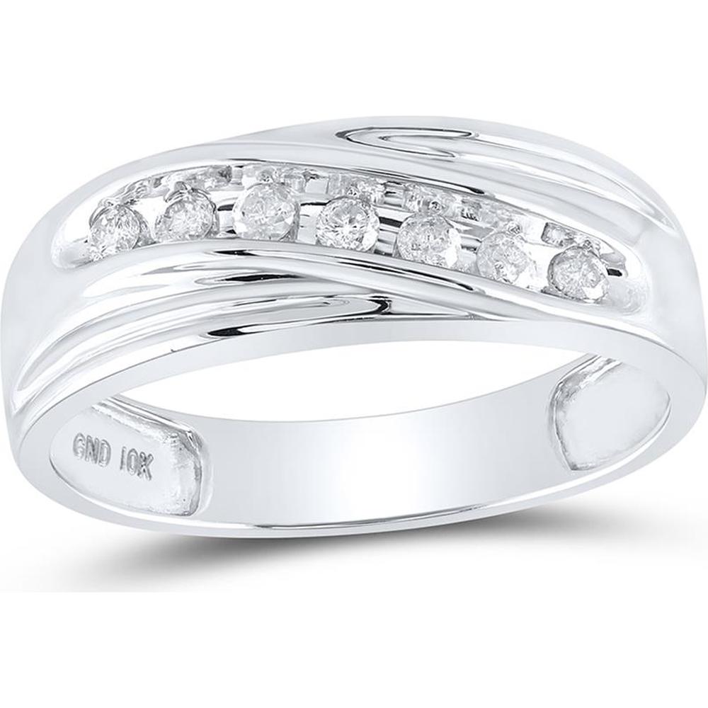 GND 10K White Gold 7mm Wedding Band Ring with Channel-Set Round Diamonds - 1/4 Total Carat Weight