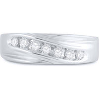 GND 10K White Gold 7mm Wedding Band Ring with Channel-Set Round Diamonds - 1/4 Total Carat Weight