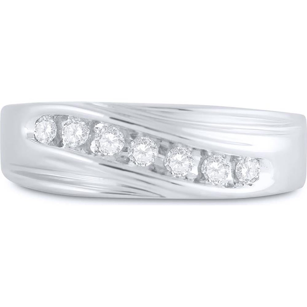 GND 10K White Gold 7mm Wedding Band Ring with Channel-Set Round Diamonds - 1/4 Total Carat Weight