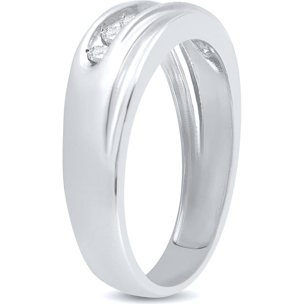 GND 10K White Gold 7mm Wedding Band Ring with Channel-Set Round Diamonds - 1/4 Total Carat Weight