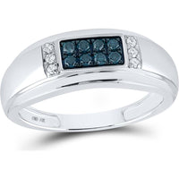 GND 10K White Gold 8mm Band Ring with Pave-Set Blue and White Diamonds - 1/3 Carat Total Diamond Weight