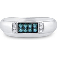GND 10K White Gold 8mm Band Ring with Pave-Set Blue and White Diamonds - 1/3 Carat Total Diamond Weight