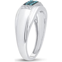 GND 10K White Gold 8mm Band Ring with Pave-Set Blue and White Diamonds - 1/3 Carat Total Diamond Weight