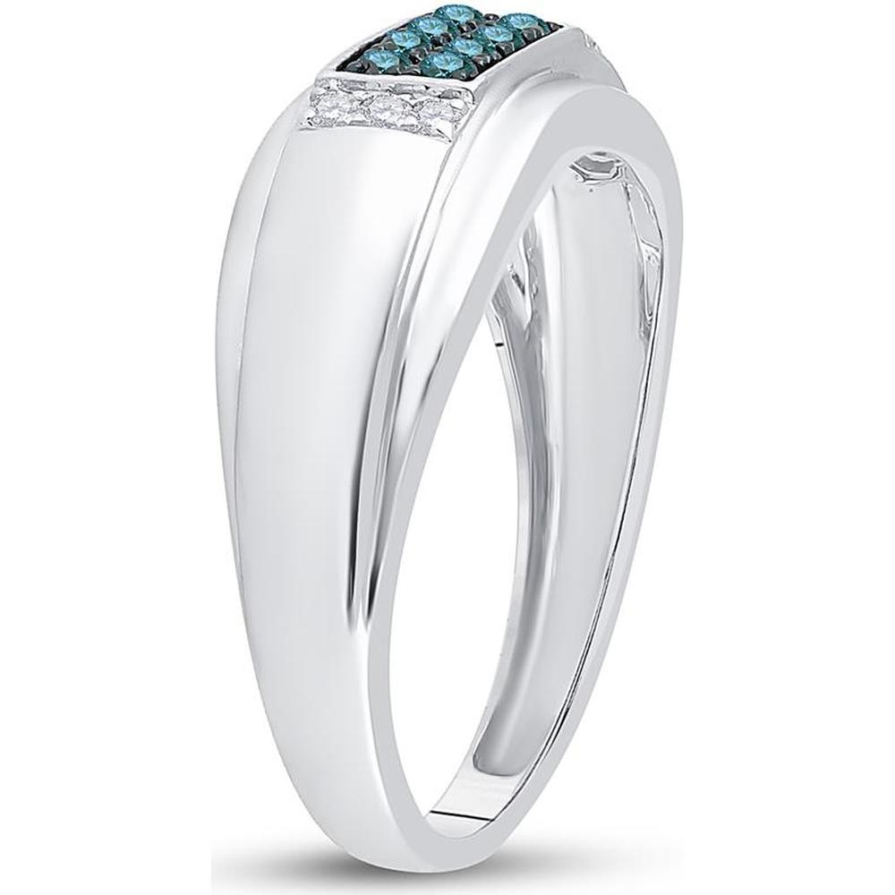 GND 10K White Gold 8mm Band Ring with Pave-Set Blue and White Diamonds - 1/3 Carat Total Diamond Weight