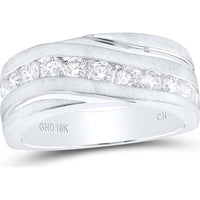 GND 10K White Gold 8MM Channel-Set Round Diamond Wedding Band - 1 Carat Total Diamond Weight