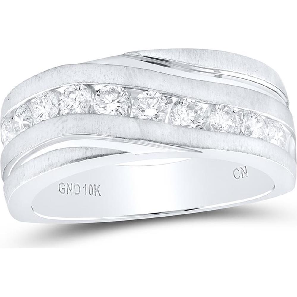 GND 10K White Gold 8MM Channel-Set Round Diamond Wedding Band - 1 Carat Total Diamond Weight