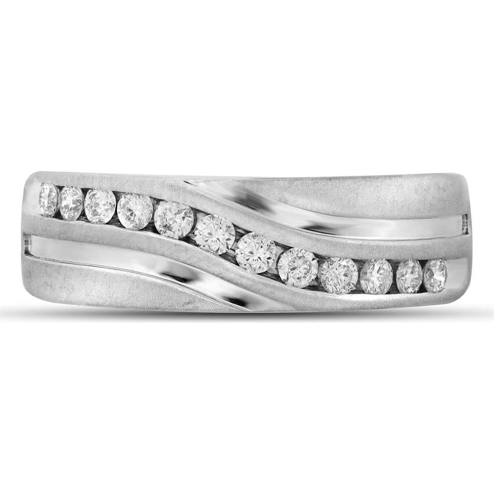 GND 10K White Gold 8MM Channel-Set Round Diamond Wedding Band - 1 Carat Total Diamond Weight