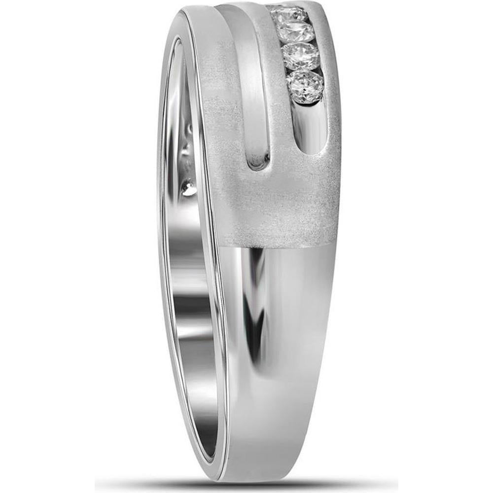 GND 10K White Gold 8MM Channel-Set Round Diamond Wedding Band - 1 Carat Total Diamond Weight