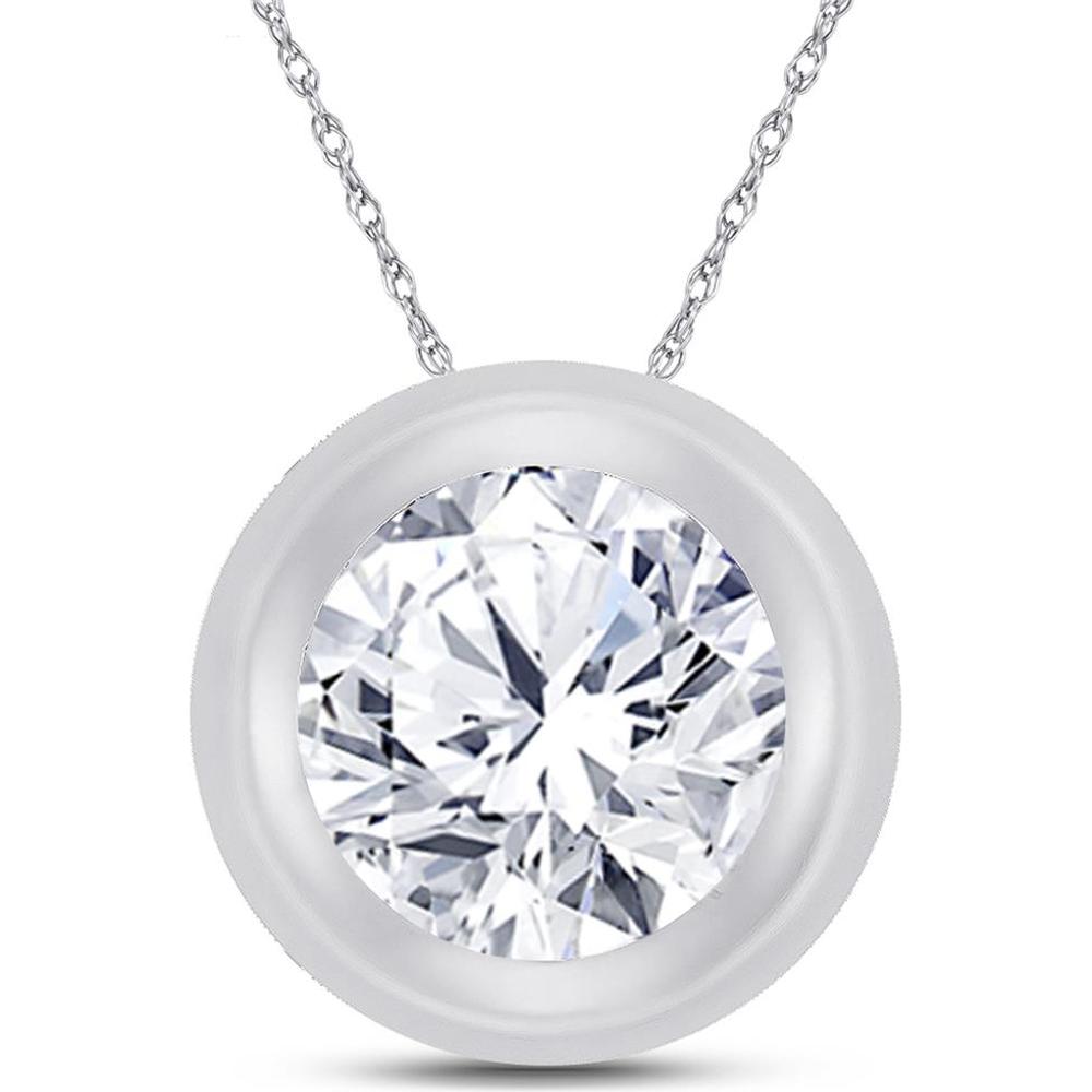 GND 10K White Gold Bezel-Set Round Diamond Solitaire Pendant - 0.25 Carat Total Diamond Weight