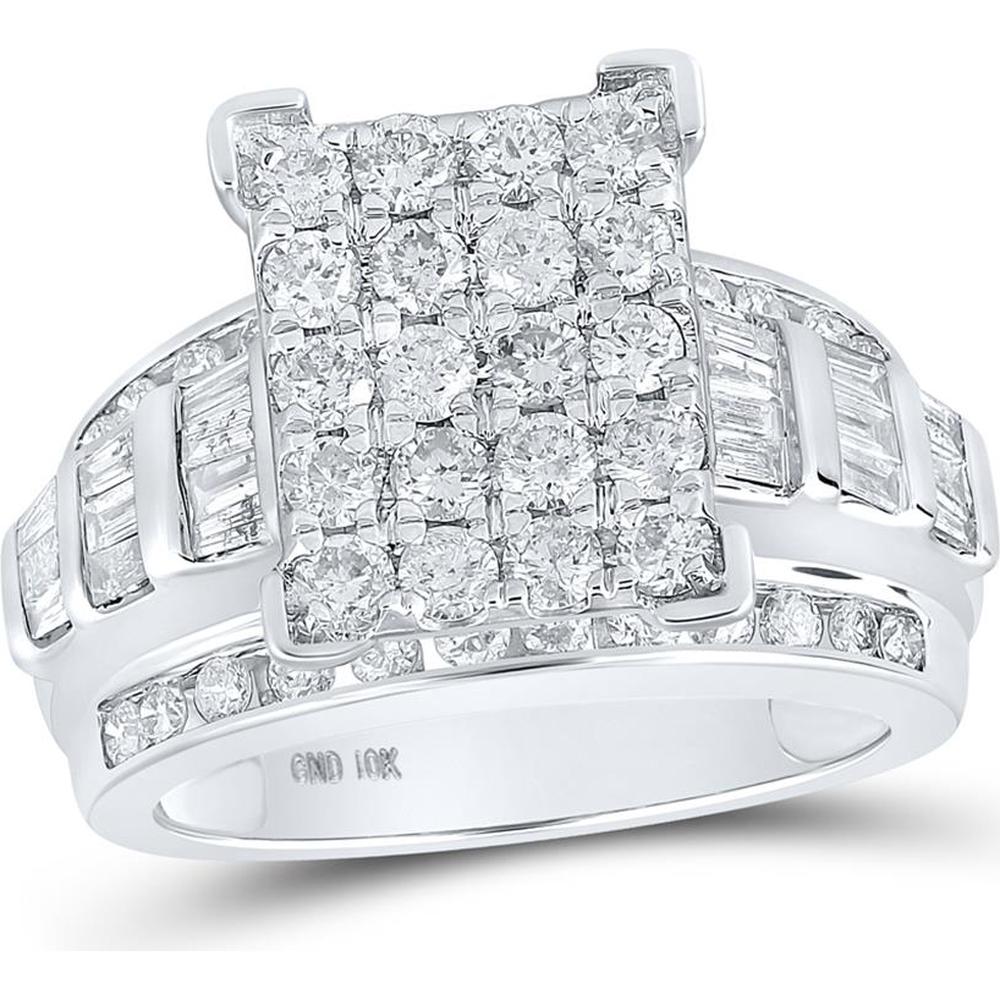 GND 10K White Gold Bridal Engagement Ring with Round and Baguette Diamonds - 2.02 Carat Total Diamond Weight