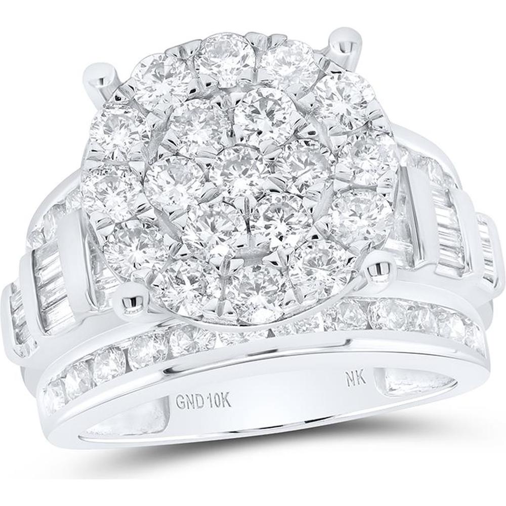 GND 10K White Gold Bridal Engagement Ring with Round and Baguette Diamonds - 3.00 Total Carat Weight
