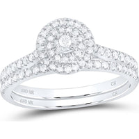 GND 10K White Gold Bridal Wedding Ring Set with Bezel-Set Round Diamond and Pave Diamonds - 1/3 Total Carat Weight