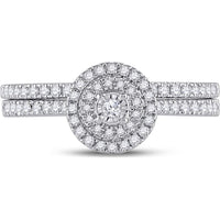 GND 10K White Gold Bridal Wedding Ring Set with Bezel-Set Round Diamond and Pave Diamonds - 1/3 Total Carat Weight