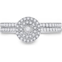 GND 10K White Gold Bridal Wedding Ring Set with Bezel-Set Round Diamond and Pave Diamonds - 1/3 Total Carat Weight