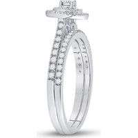 GND 10K White Gold Bridal Wedding Ring Set with Bezel-Set Round Diamond and Pave Diamonds - 1/3 Total Carat Weight