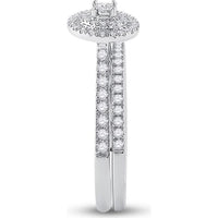 GND 10K White Gold Bridal Wedding Ring Set with Bezel-Set Round Diamond and Pave Diamonds - 1/3 Total Carat Weight