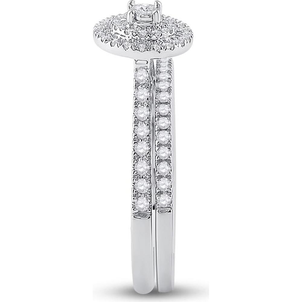 GND 10K White Gold Bridal Wedding Ring Set with Bezel-Set Round Diamond and Pave Diamonds - 1/3 Total Carat Weight