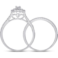 GND 10K White Gold Bridal Wedding Ring Set with Bezel-Set Round Diamond and Pave Diamonds - 1/3 Total Carat Weight