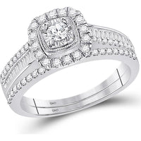 GND 10K White Gold Bridal Wedding Ring Set with Illusion-Set Round and Baguette Diamonds - 5/8 Total Carat Weight