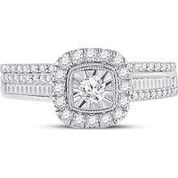 GND 10K White Gold Bridal Wedding Ring Set with Illusion-Set Round and Baguette Diamonds - 5/8 Total Carat Weight