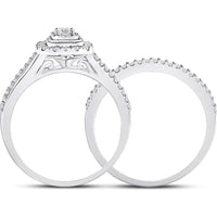 GND 10K White Gold Bridal Wedding Ring Set with Illusion-Set Round and Baguette Diamonds - 5/8 Total Carat Weight