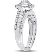 GND 10K White Gold Bridal Wedding Ring Set with Illusion-Set Round and Baguette Diamonds - 5/8 Total Carat Weight