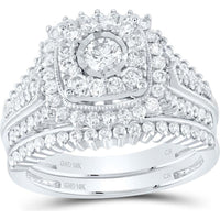 GND 10K White Gold Bridal Wedding Ring Set with Illusion Set Round Diamond and Prong Set Halo – 1.25 Carat Total Diamond Weight