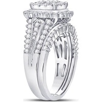 GND 10K White Gold Bridal Wedding Ring Set with Illusion Set Round Diamond and Prong Set Halo – 1.25 Carat Total Diamond Weight