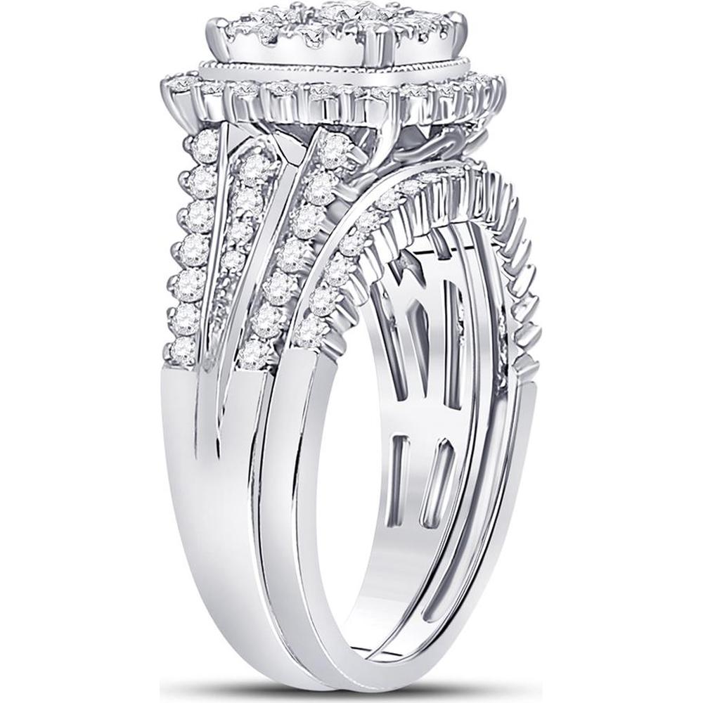 GND 10K White Gold Bridal Wedding Ring Set with Illusion Set Round Diamond and Prong Set Halo – 1.25 Carat Total Diamond Weight