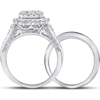 GND 10K White Gold Bridal Wedding Ring Set with Illusion Set Round Diamond and Prong Set Halo – 1.25 Carat Total Diamond Weight