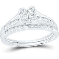 GND 10K White Gold Bridal Wedding Ring Set with Princess and Round Diamonds - 1/2 Total Carat Weight