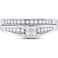 GND 10K White Gold Bridal Wedding Ring Set with Princess and Round Diamonds - 1/2 Total Carat Weight