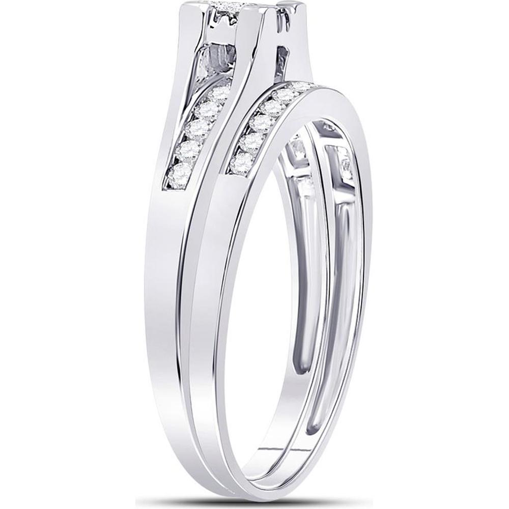 GND 10K White Gold Bridal Wedding Ring Set with Princess and Round Diamonds - 1/2 Total Carat Weight