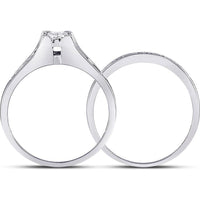 GND 10K White Gold Bridal Wedding Ring Set with Princess and Round Diamonds - 1/2 Total Carat Weight