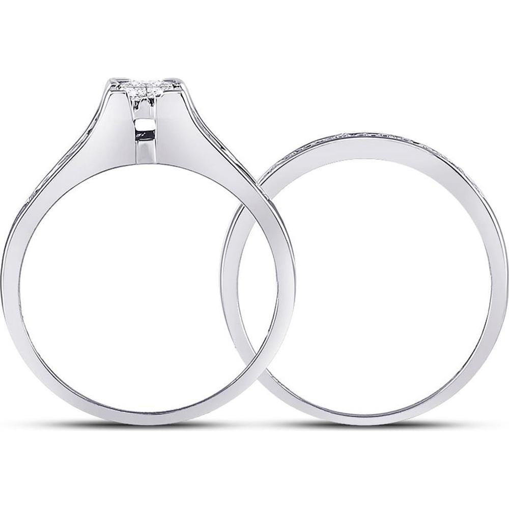 GND 10K White Gold Bridal Wedding Ring Set with Princess and Round Diamonds - 1/2 Total Carat Weight
