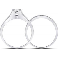 GND 10K White Gold Bridal Wedding Ring Set with Princess and Round Diamonds - 1/2 Total Carat Weight