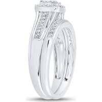 GND 10K White Gold Bridal Wedding Ring Set with Prong-Set Round Diamond Cluster - 1/3 Total Carat Weight